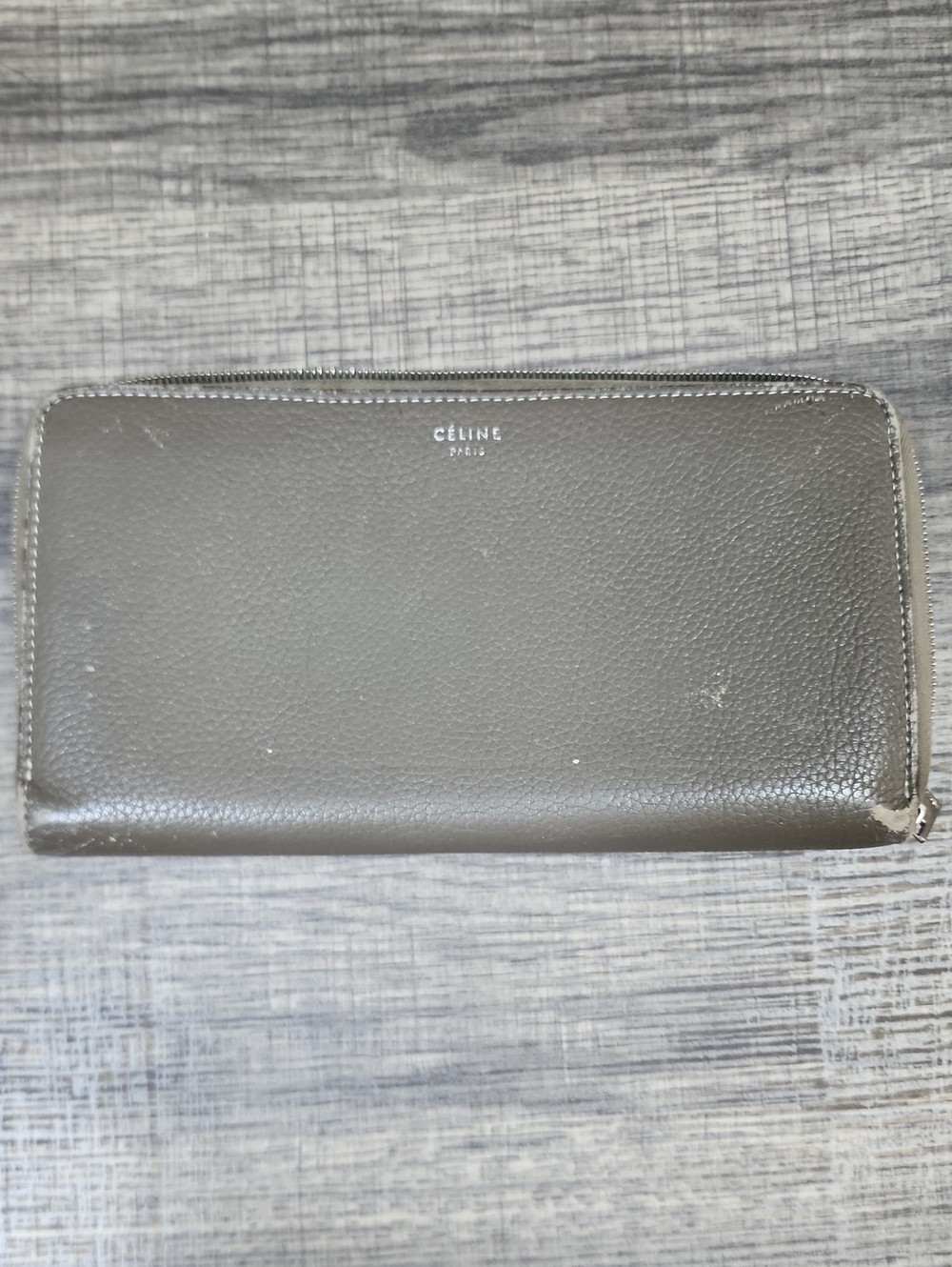 Céline‎ Zip Around Leather Wallet in Gray For Repair